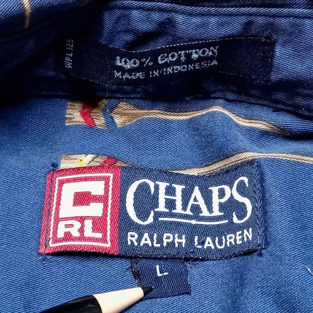 Vintage Chaps Ralph Lauren Sail Boat Yacht USA Flags Button Down Shirt Men Large